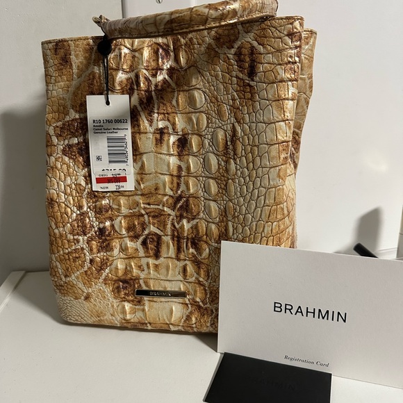 Brahmin Croc-Embossed Tan & Brown Leather Tote - Picture 2 of 2
